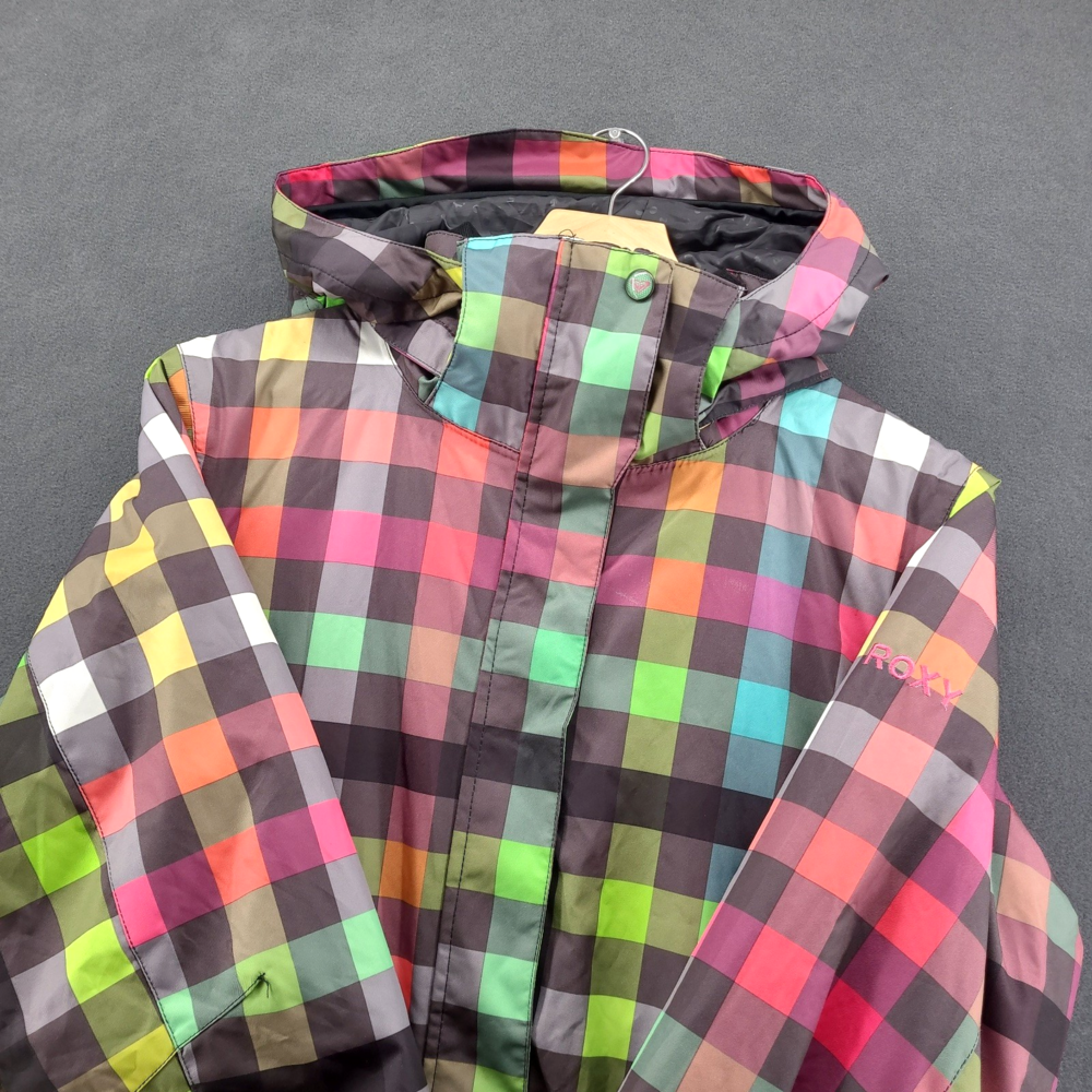 Roxy Snowboard Jacket Womens Large Multicolor Plaid Ski Coat Powder Skirt Hood